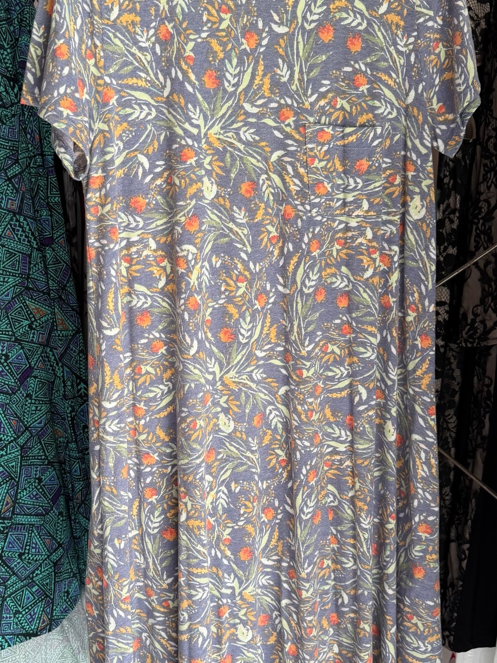 LuLaRoe Lavender Floral Midi Dress with Orange Accents